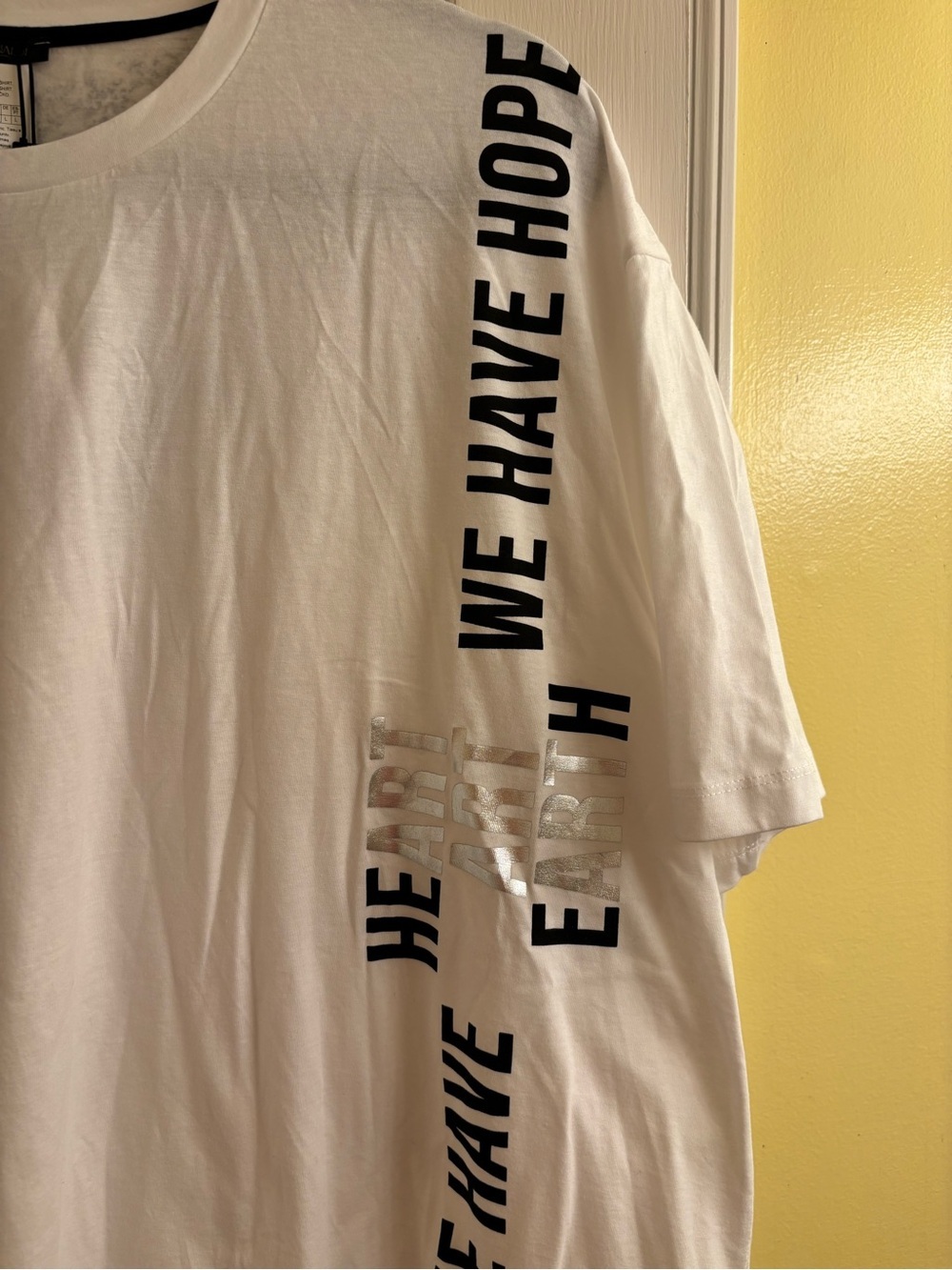 Marina Rinaldi White Short-Sleeve Tee with Black Vertical Text NWT - Picture 2 of 5